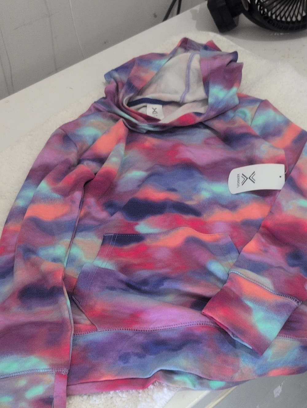 Xersion Women's Multi-Color Tie-Dye Cowl Neck Sweater - Purple, Pink, Teal